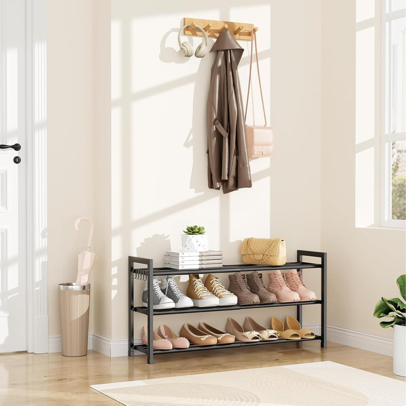 Range-chaussures réglable réglable pour garde-robe de 18 à 33 po à 12 paires de petits espaces avec range-chaussures à 5 crochets
