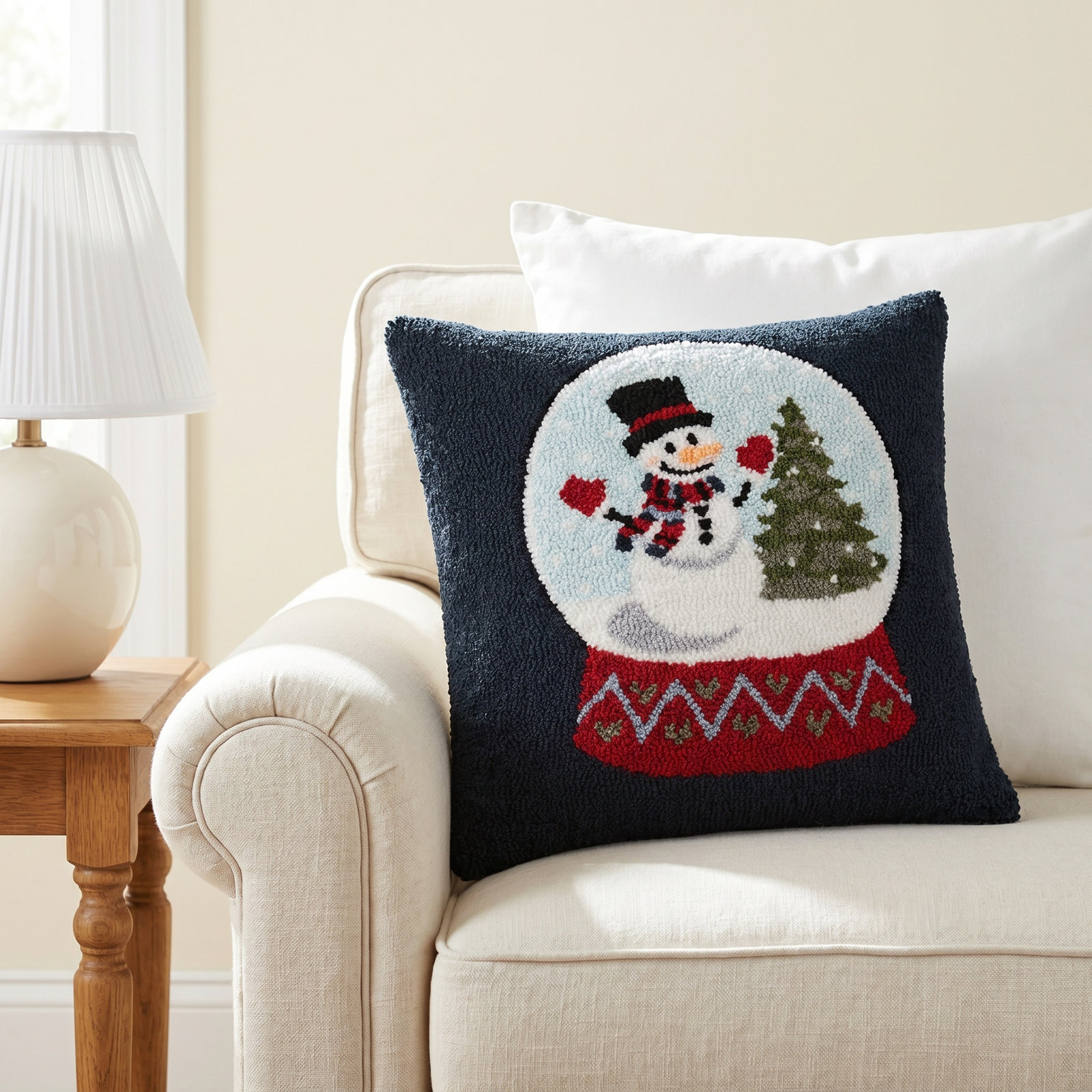 18" x 18" Christmas Throw Pillow, Snowman and Christmas Tree