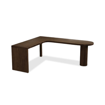 Bureau en bois massif en forme de L brun noisette