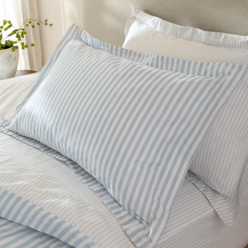 Hebden 100% Cotton Machine Woven Pillowcase - Set of 2, Blue/White