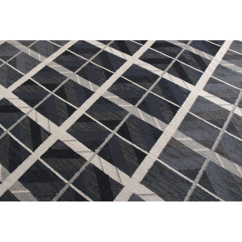 Scandinavian Hand Knotted Wool Geometric Area Rug, Rectangle 12' x 18'