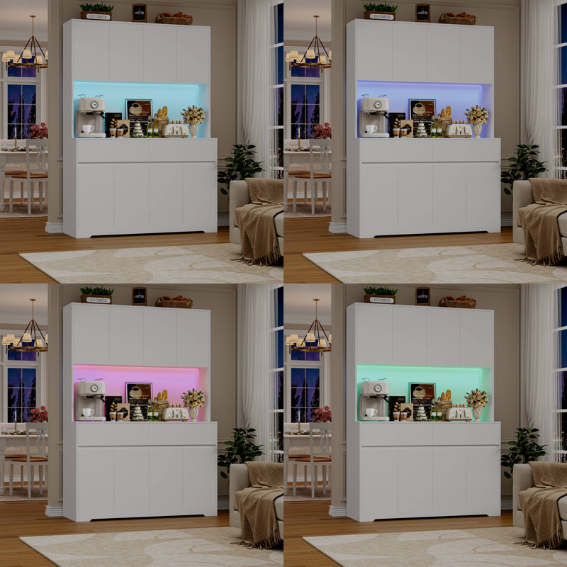 Aybike  71"H X 47.2"W 8-Door Pantry Cabinet with Adjustable RGB LED Lights and Charging Station, Modern Food Pantry with Adjustable Shelves & Soft-close Doors