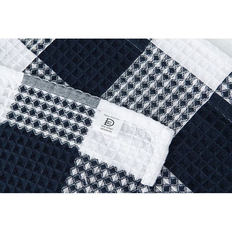 Navy Blue Cotton Checkered Shower Curtain with Liner, 70" x 72"