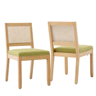 Chaises de cuisine en rotin recouvert de lin - Ensemble de 2 chaises de salle à manger de style moderne du milieu du siècle avec structure en bois massif naturel