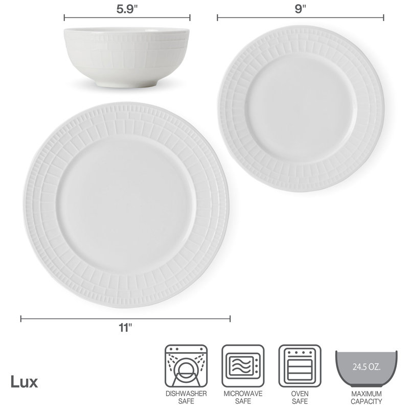 Mikasa Lux 12-Piece Bone China Dinnerware Set, Service For 4