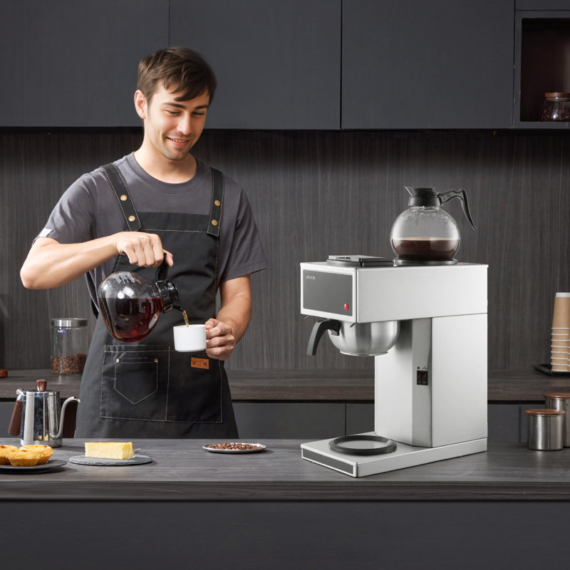 Commercial Drip Coffee Maker, 12 Cups Coffee-Maker Machine with 2 Glass Carafes and 2 Decanter Warmer Plates, Stainless Steel Drip Style Coffee Brewer, for Restaurant, Office, Coffee Shop & Home