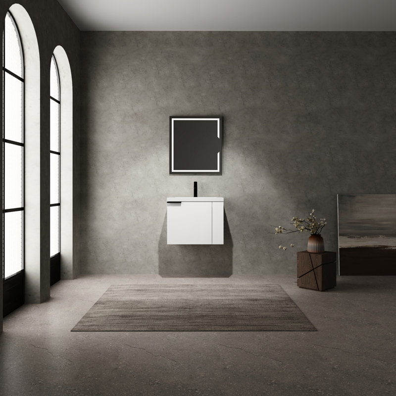Meuble-lavabo moderne de 24 po de style américain en bois d'ingénierie, blanc, Chêne blanc Américain