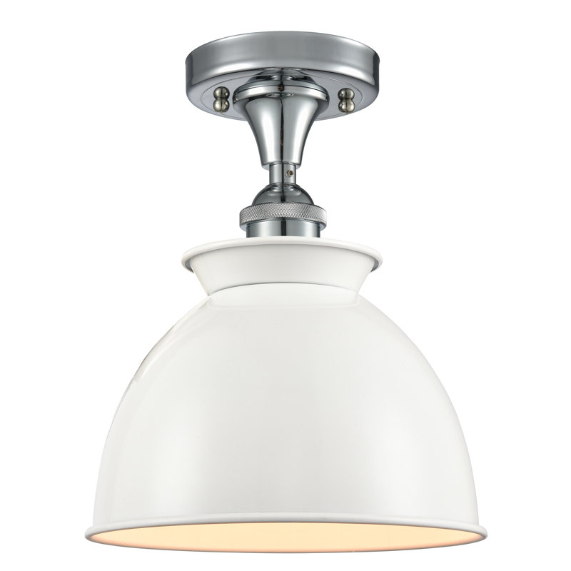 Plafonnier semi-encastré 1 lumière 8,5 po Erastus, Chrome poli, Blanc lustré, Non