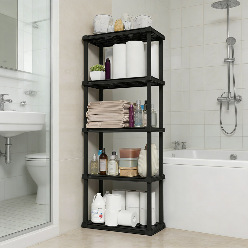5-Tier Plastic Storage Shelves, 150Lb Capacity Home Organizer For Multiple Rooms, 63.63'' H x 23.9'' W x 11.8'' D