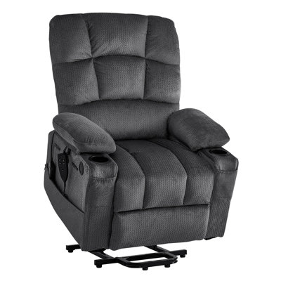 Fauteuil inclinable électrique Power Lift, double moteur, grand fauteuil électrique avec chaleur et massage pour personnes âgées, réglage de la position infinie, tissu en velours, avec poches de rangement, porte-gobelets, gris foncé
