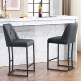 Set Of 2,Modern Upholstered Bar Stool With Button-Tufted Backrest, Counter Height Chair With Sturdy Metal Frame, Comfortable Padded Seat For Kitchen, Bar, Or Dining Room