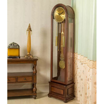 Elegant Walnut Wood Grandfather Clock Glass Home Floor Time Decor