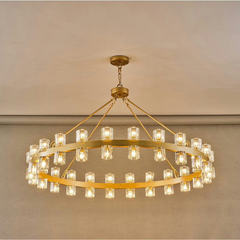 Lustre moderne 48 lumières avec abat-jour en cristal (avec ampoules incluses), Laiton