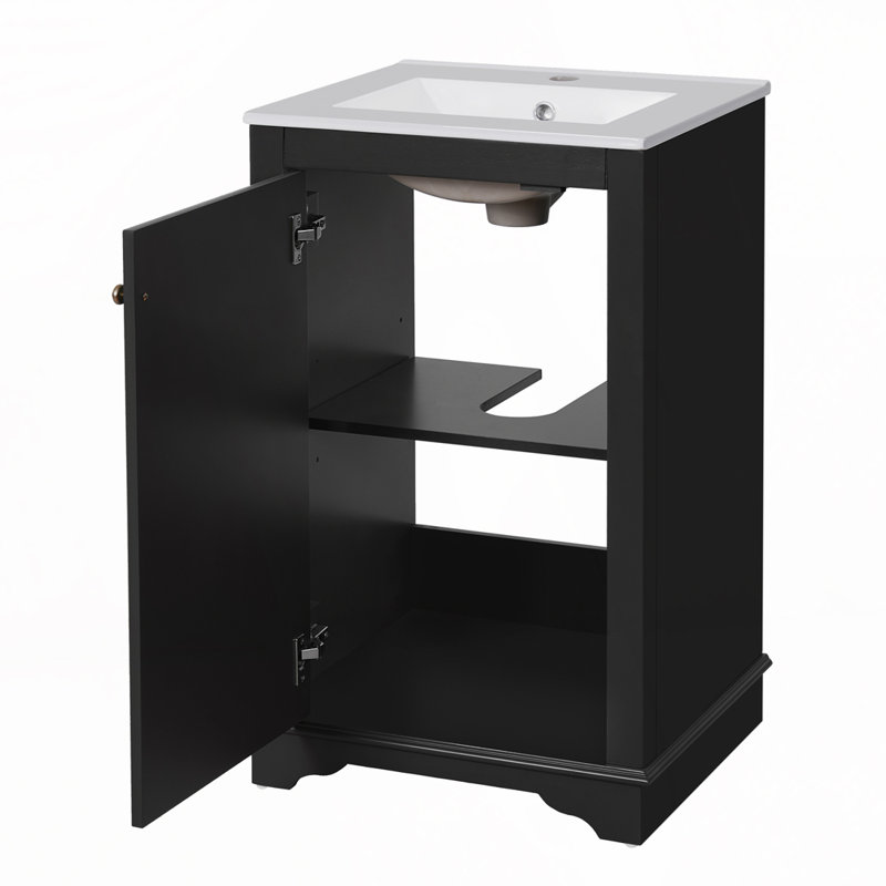 Meuble-lavabo de salle de bain avec lavabo en céramique, Noir