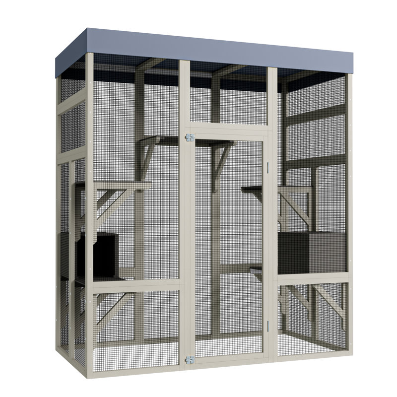 Enceinte de chat 62,6 po en bois gris pour l'extérieur Catio