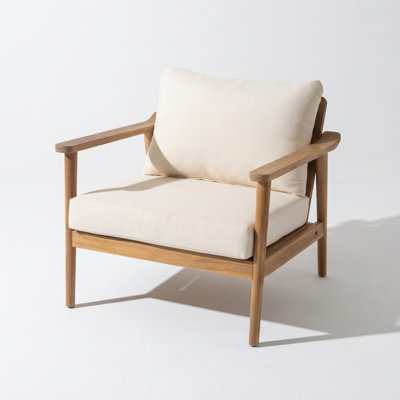Mid-Century Modern Outdoor Lounge Chair with Cushions, Durable Solid Wood Frame Weather-Resistant Seating