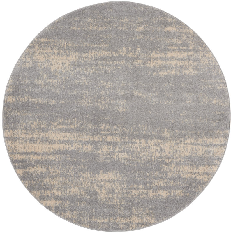 Machine Woven Chenille Indoor/Outdoor Area Rug in Gray, Round 6'