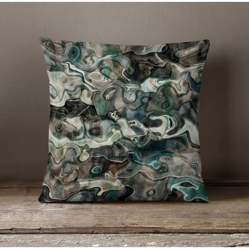 Throw Pillow With Insert, Green Abstract 7, 16"H x 16"W