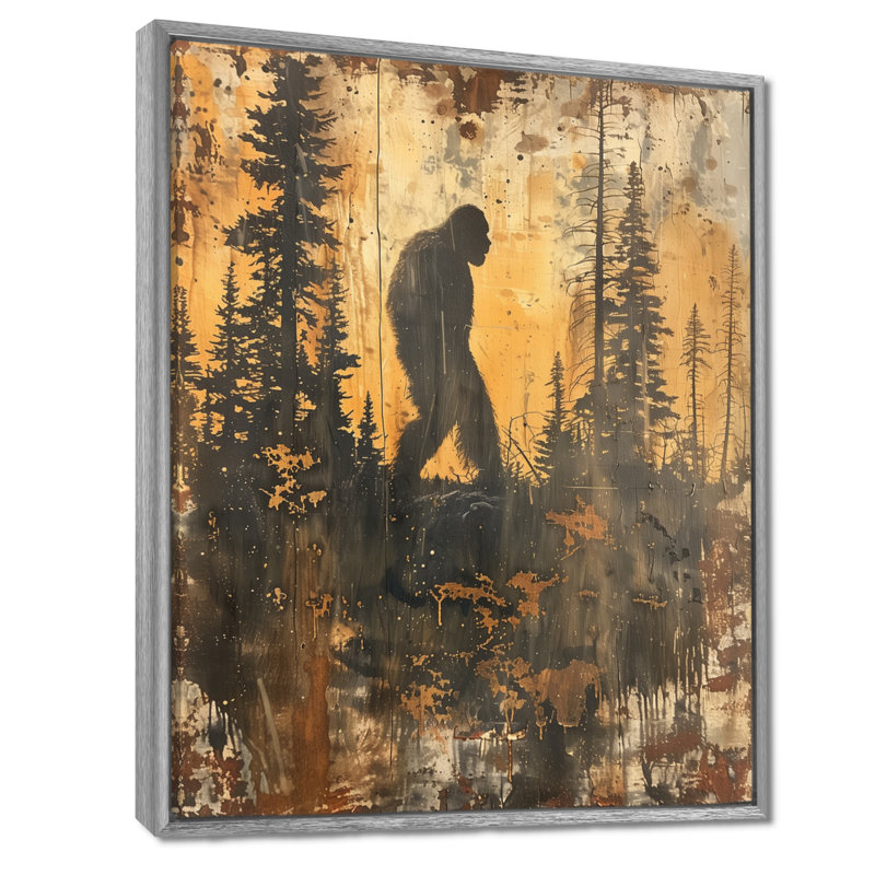 Chupp - Bigfoot Wall Art Living Room, Toile argentée avec cadre flottant, H 20 po x l 12 po x P 1 po