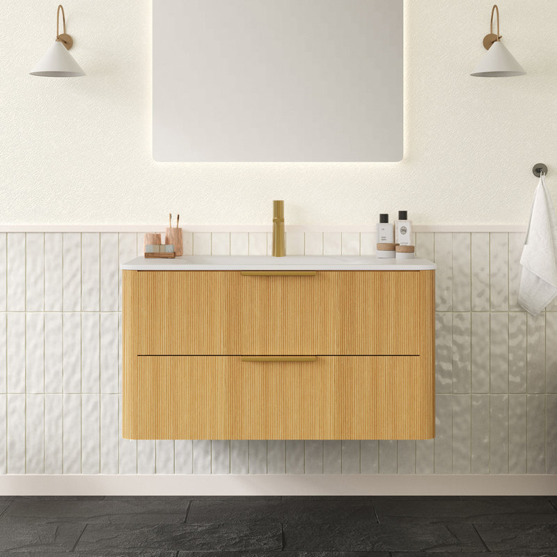 Meuble-lavabo flottant 36 po avec lavabo intégré 36 po, lavabo intégré, pré-assemblé, Chêne clair