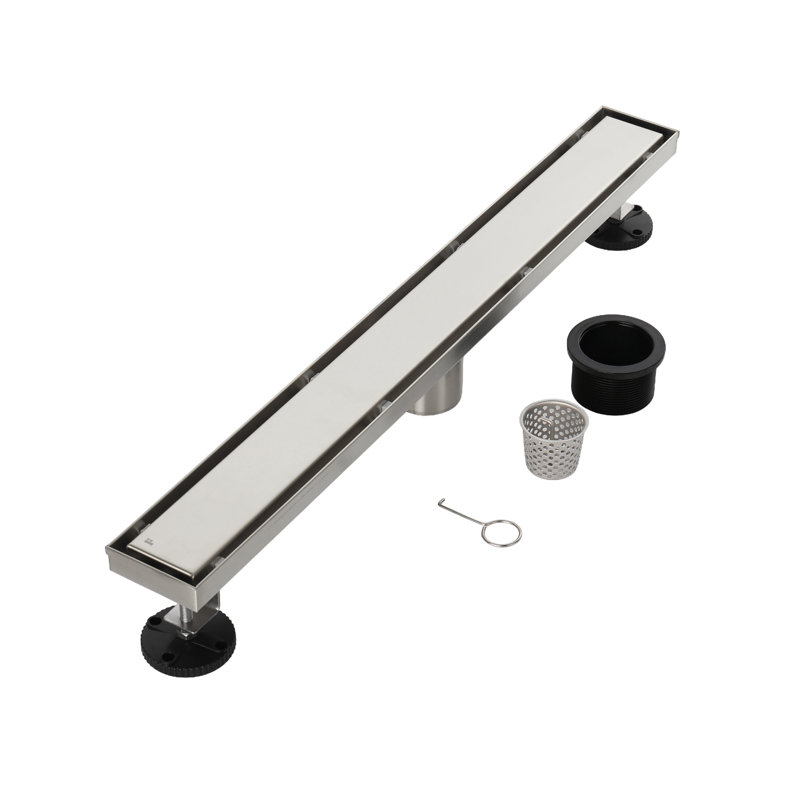 FINE FIXTURES Stainless Steel 42 inch Linear Shower Drain with Hair Trap and Tile Insert & Grate 2-in-1 Design, Satin Nickel