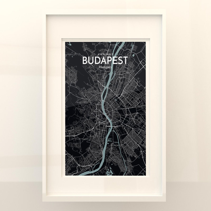 Budapest City Map In Midnight - No Frame Print, 17cm H x 11cm W x 0.05cm D