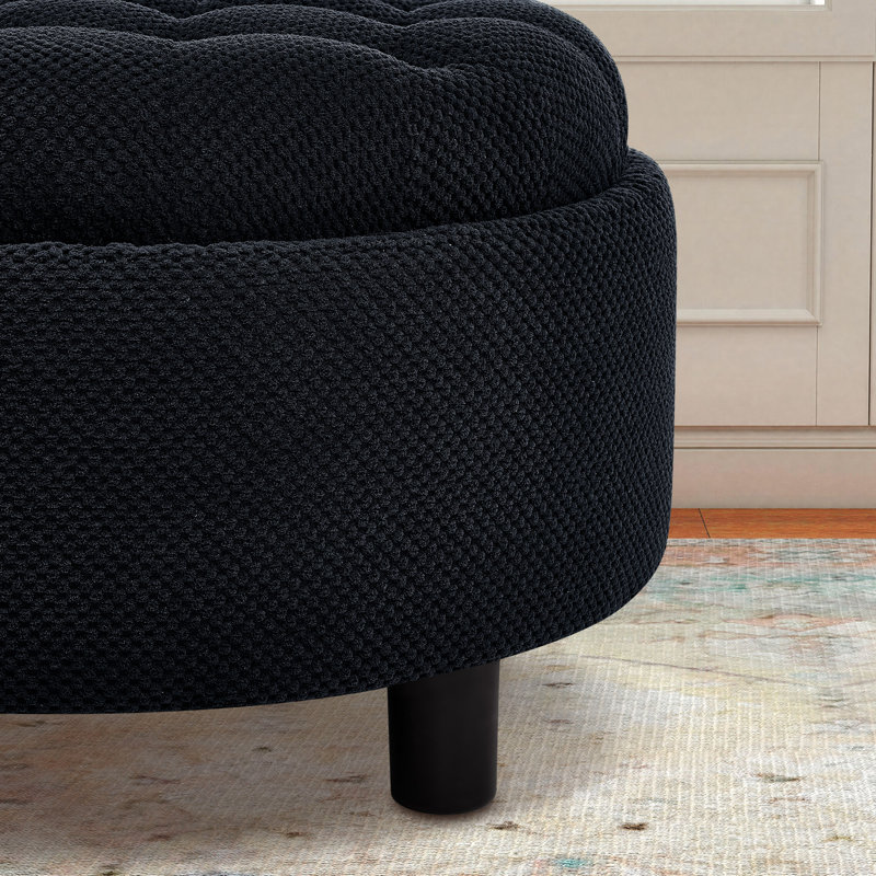 Table basse ronde avec repose-pieds 25 po avec couvercle réversible, Noir