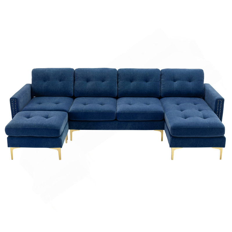Canapé modulaire convertible en L 110 po avec repose-pieds mobile pour salon, appartement, bureau, bleu, Bleu