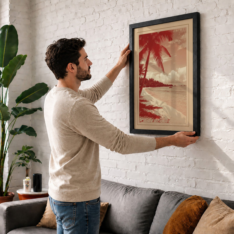 Tropical Shoreline Coastal - Framed Print, A4 - 29.7 x 21.0 cm, White