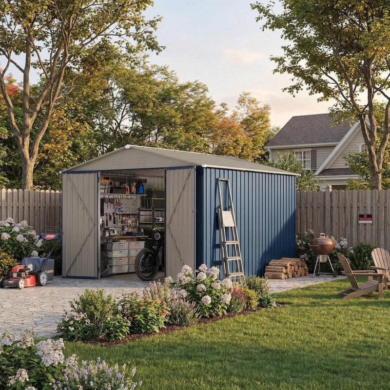 10*10FT Outdoor Storage Shed with Updated Frame Structure for Patio Garden Lawn, Blue