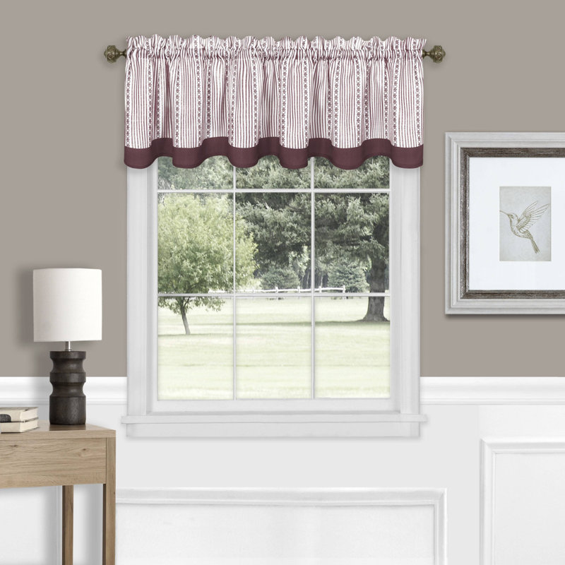 Delahunt Striped Scalloped Window Valance, Burgundy