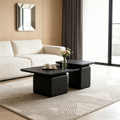 Vintage Fashion Style Square Coffee Table Set With Wood Grain Finish,For Living Room, Office And Dining Room (Set Of 2)