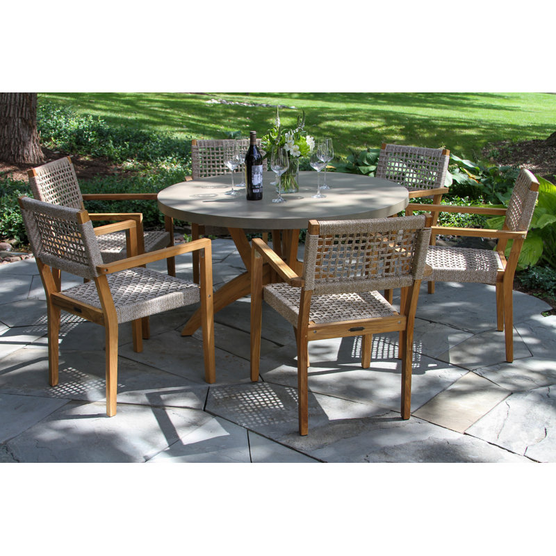 6 - Person Teak Wood Patio Dining Set with Round Table