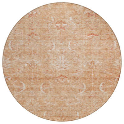 Tapis intérieur lavable rond 8 pi saumon et terre cuite lavable