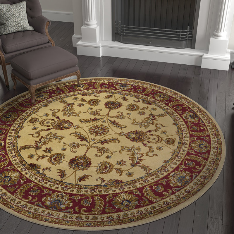 Tapis beige Clarence - beige / rouge, Rond 5 pi 3 po