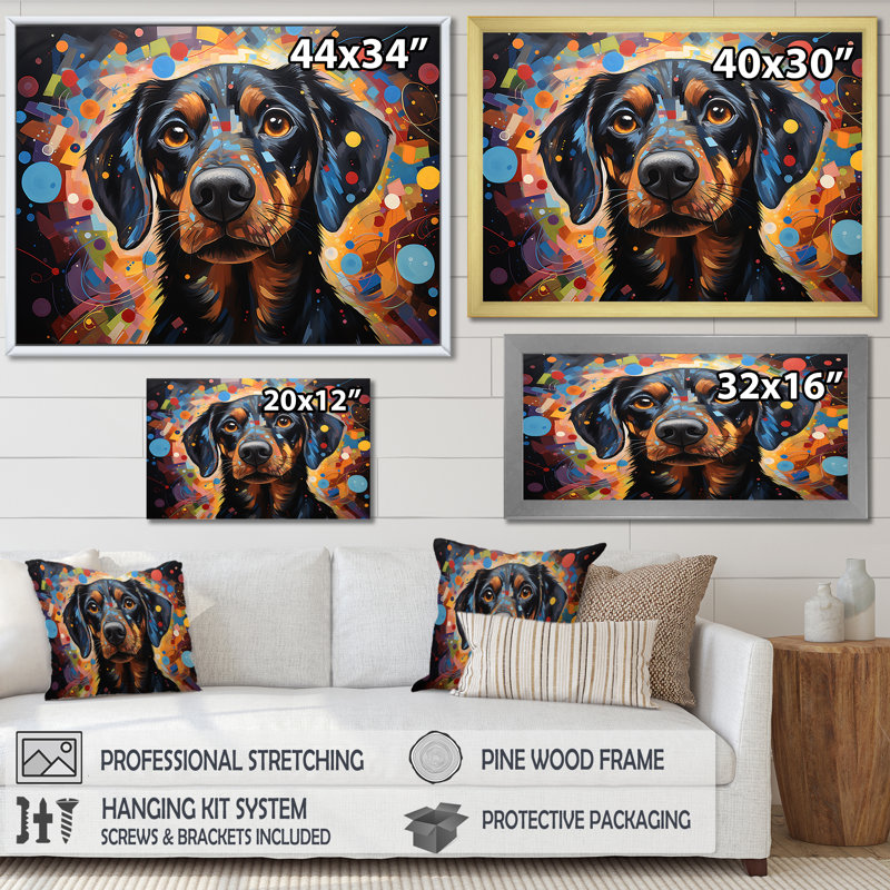 Impression sur toile «Dachshund Delight I», Cadre flottant noir, H 16 po x l 32 po x P 1 po