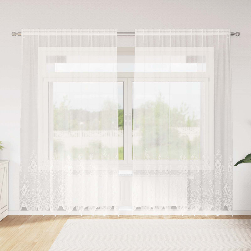Curtains With Curtains Floral White Polyester, 200cm Width x 240cm Drop