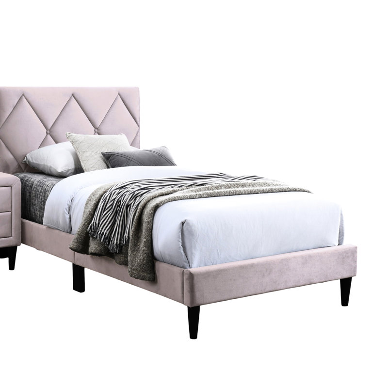 Lit double en velours rose, tête de lit moderne et réglable pour un lit contemporain confortable, revêtement en velours, aspect