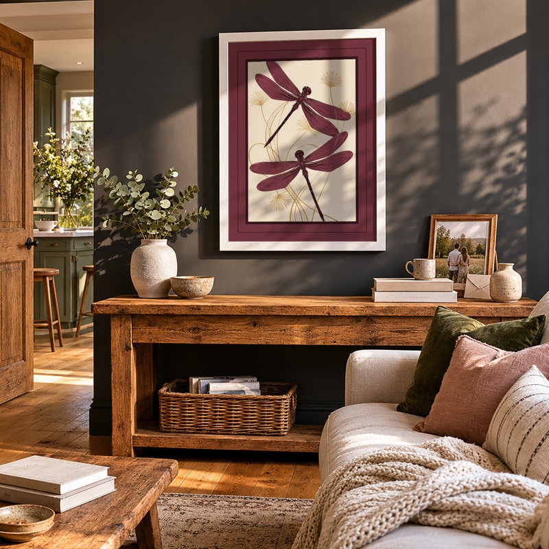 Dragonflies in Motion Botanical - Framed Print, A1 - 84.1 x 59.4 cm, White