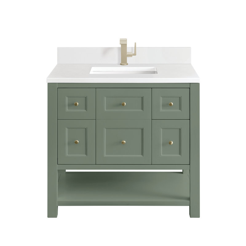 Breckenridge 36'' W Single Vanity, Single-Hole, White Zeus, Smokey Celadon