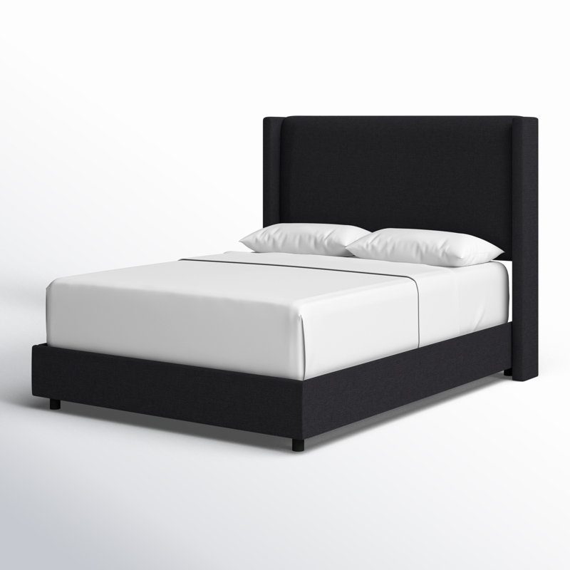 Lit tapissier standard Hanson, Double, Lin classique noir