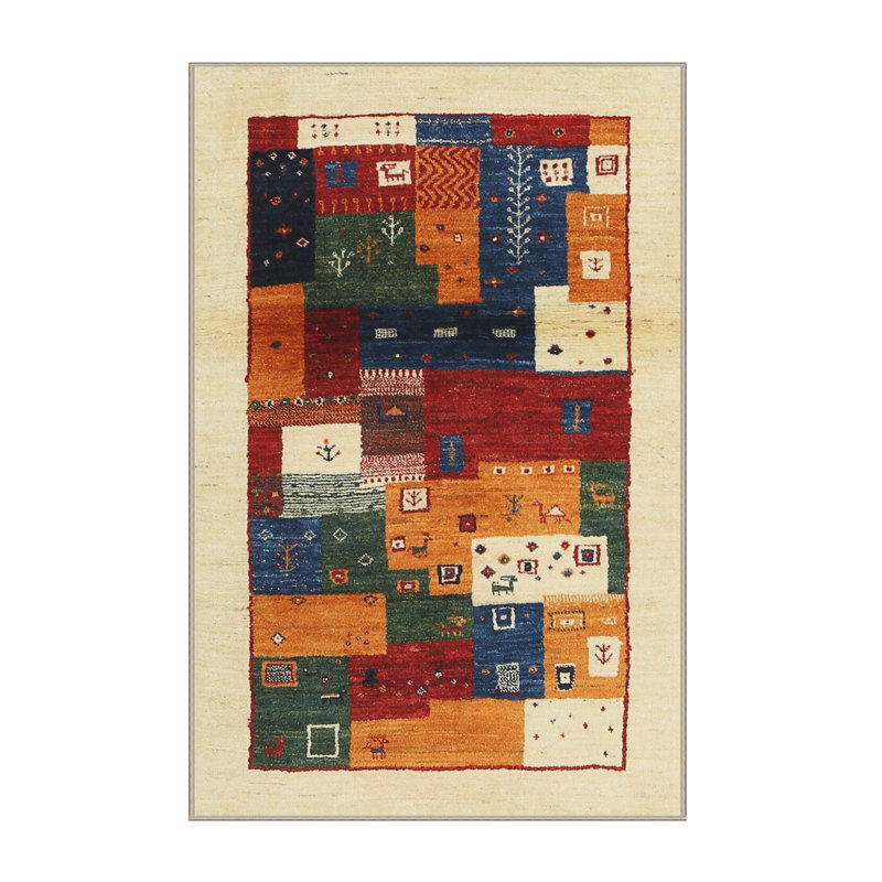 Tapis rouge/vert/brun zone contemporaine, Rectangle 2 pi x 4 pi