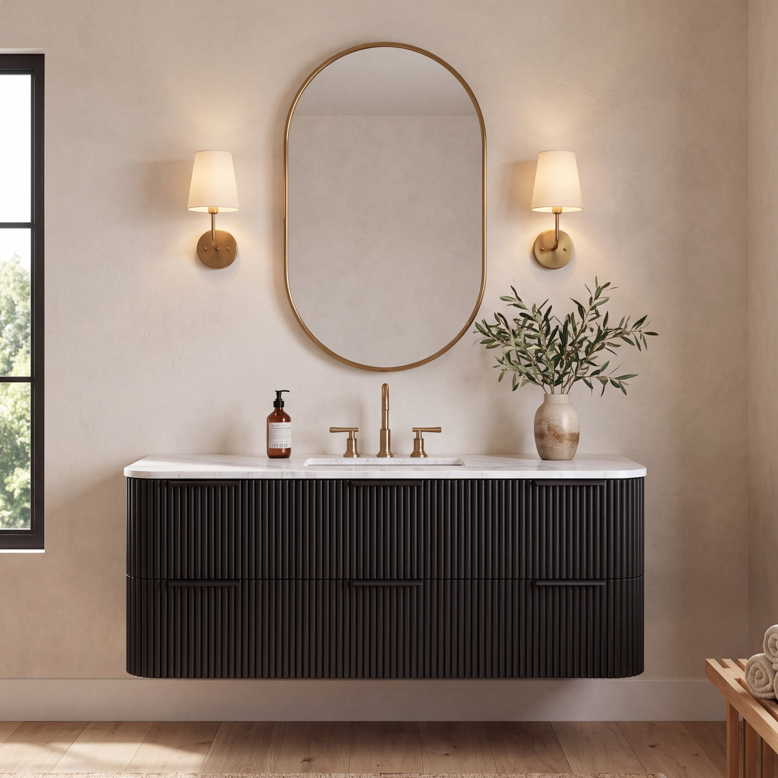 Nova 48" Carrara Marble Single Bathroom Vanity, Black