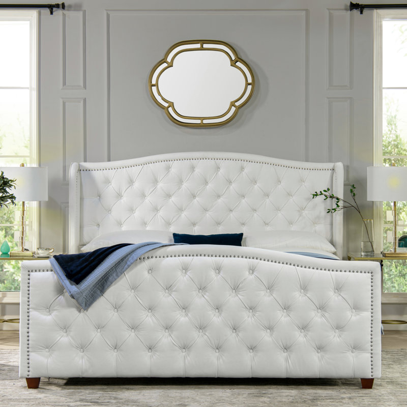 Coleman Upholstered Wingback Bed, Bright White Velvet, King