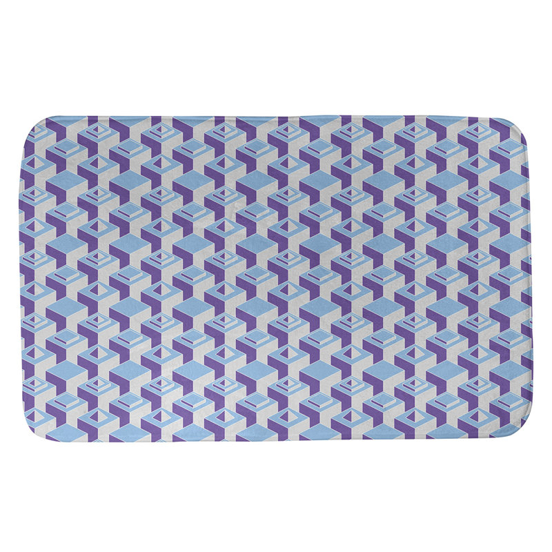 Tapis de bain géométrique antidérapant à motif de gratte-ciels, l 21 po x L 34 po, Sarcelle / Mauve