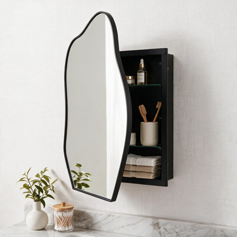 Armoire à miroir de surface en forme de nuage irrégulier de 33,5 po x 22 po, Black