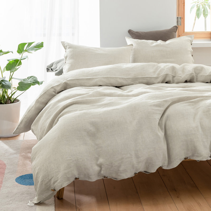 Duvet Cover Set-Button Loop, Linen, Full Duvet Cover + 2 Standard Shams