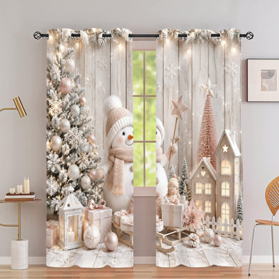 Ensemble de 2 rideaux occultants à œillets, motif bonhomme de neige festif de Noël, décoration hivernale et festive, isolation thermique, obscurcissement de la pièce, protection solaire et réduction du bruit, pour la décoration de la chambre.