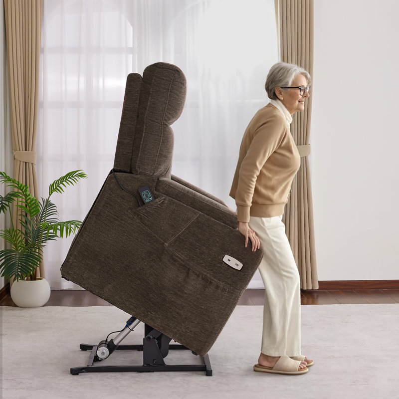Dual Motor Power Recliner Lift Chair with Arm Storage, Vibration Massage & Dual Heating, Infinite Position, Brown