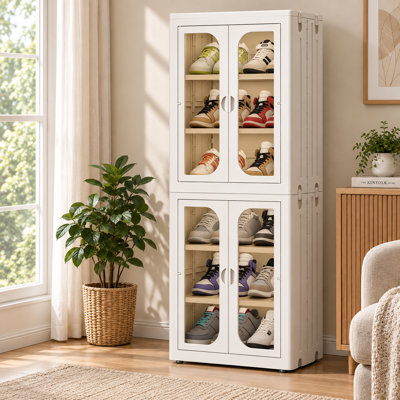Foldable No Assembly Shoe Cabinet, Magnetic PET Dustproof Shoe Storage Organizer with Adjustable Shelves, Heavy Duty Shoe Rack for Boots and Sneakers